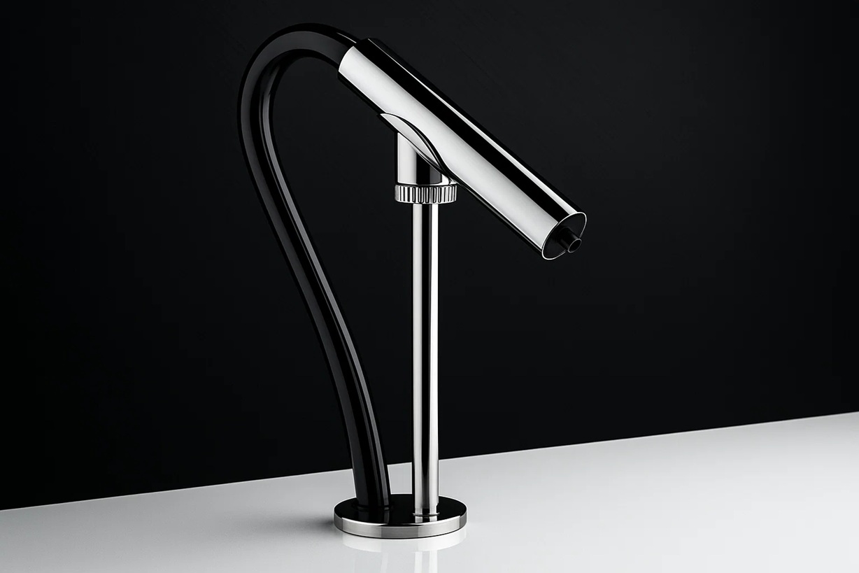Automatic soap dispenser installed above a commercial restroom sink