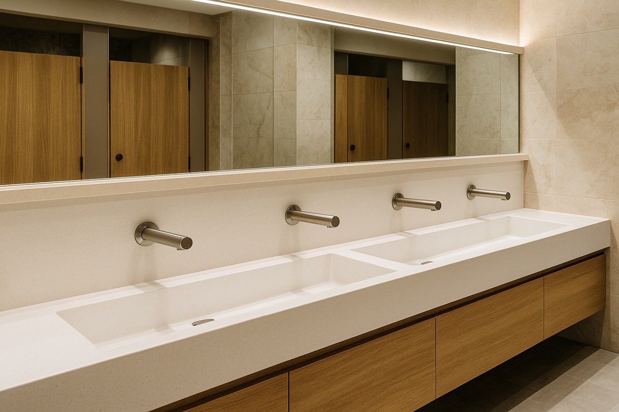 Prefabricated handwash station with integrated soap dispenser and faucet