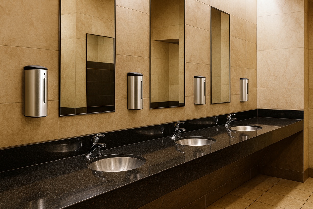 Elevation drawing showing ADA-compliant dispenser mounting heights