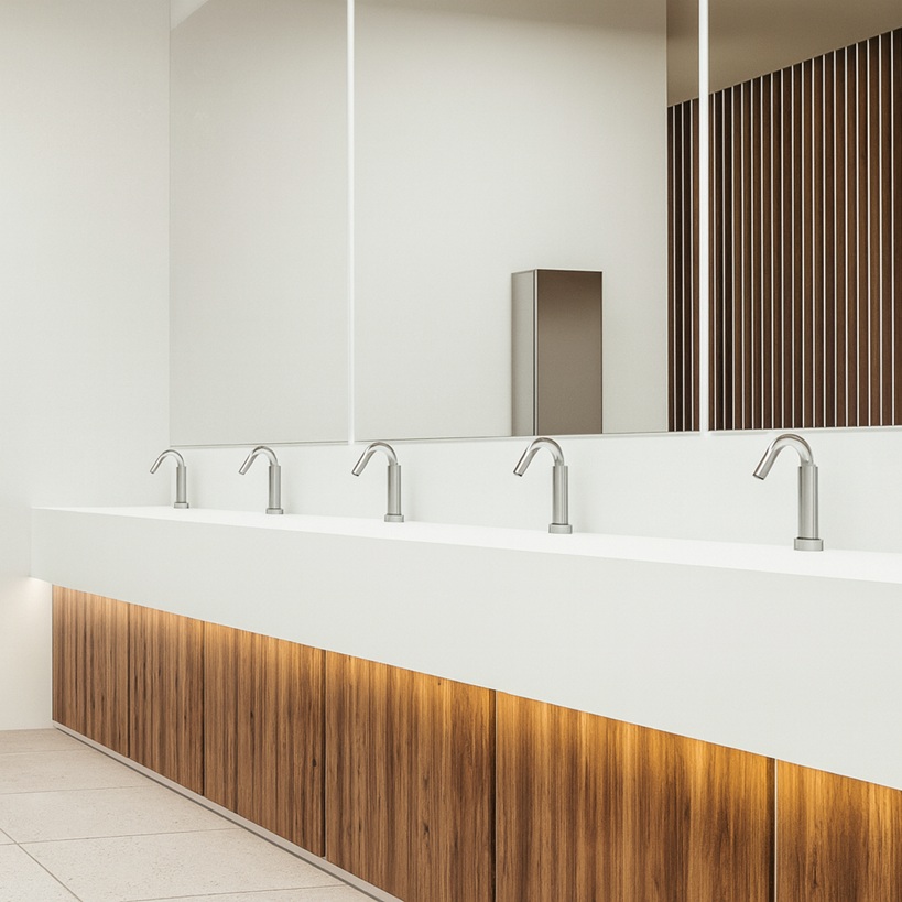 Automatic soap dispenser being cleaned with commercial sanitizers