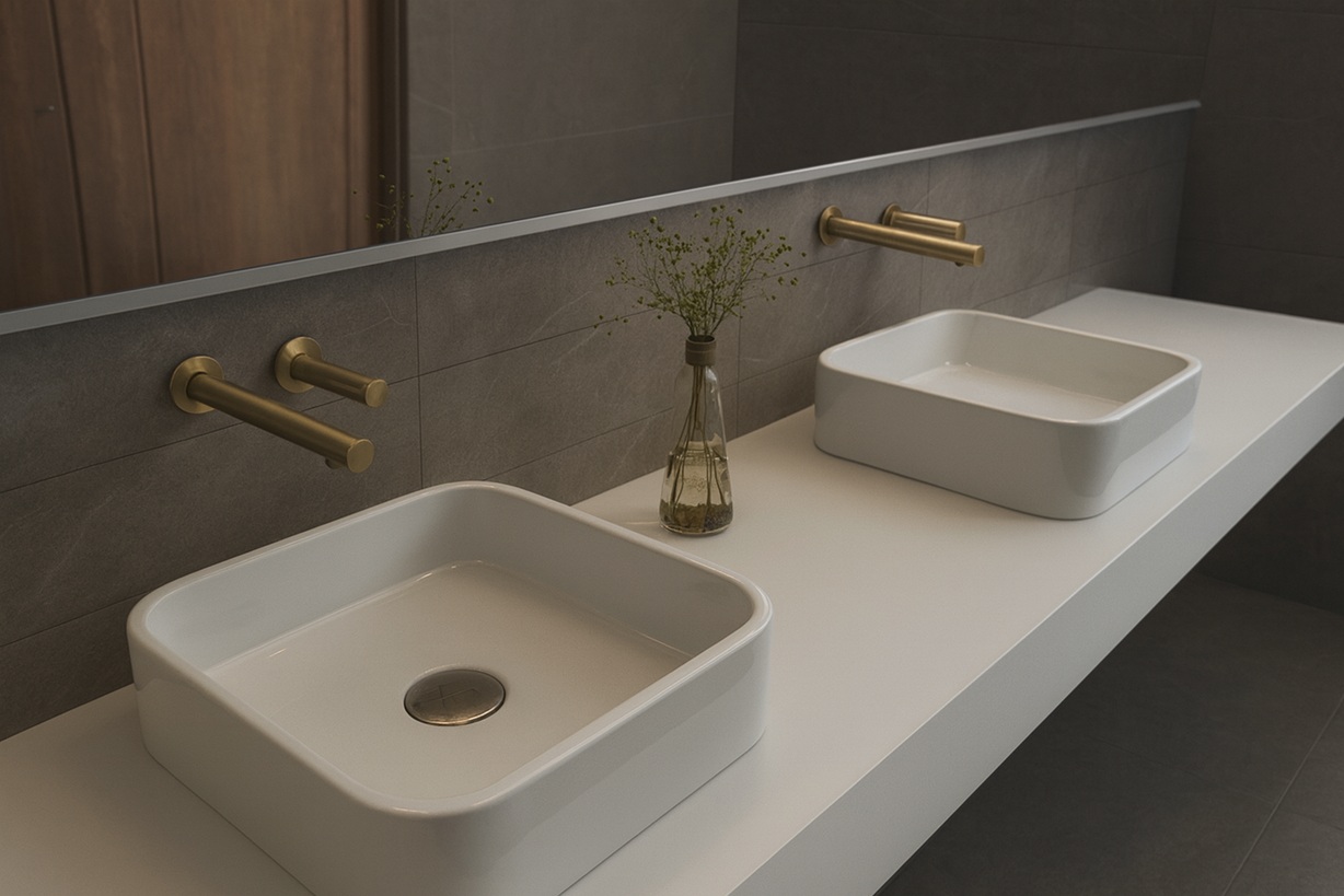 Modern clean public toilet with touchless fixtures