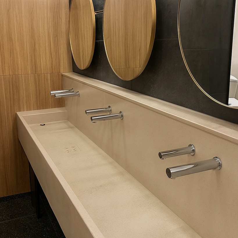 Custodial maintenance cart outside public restroom