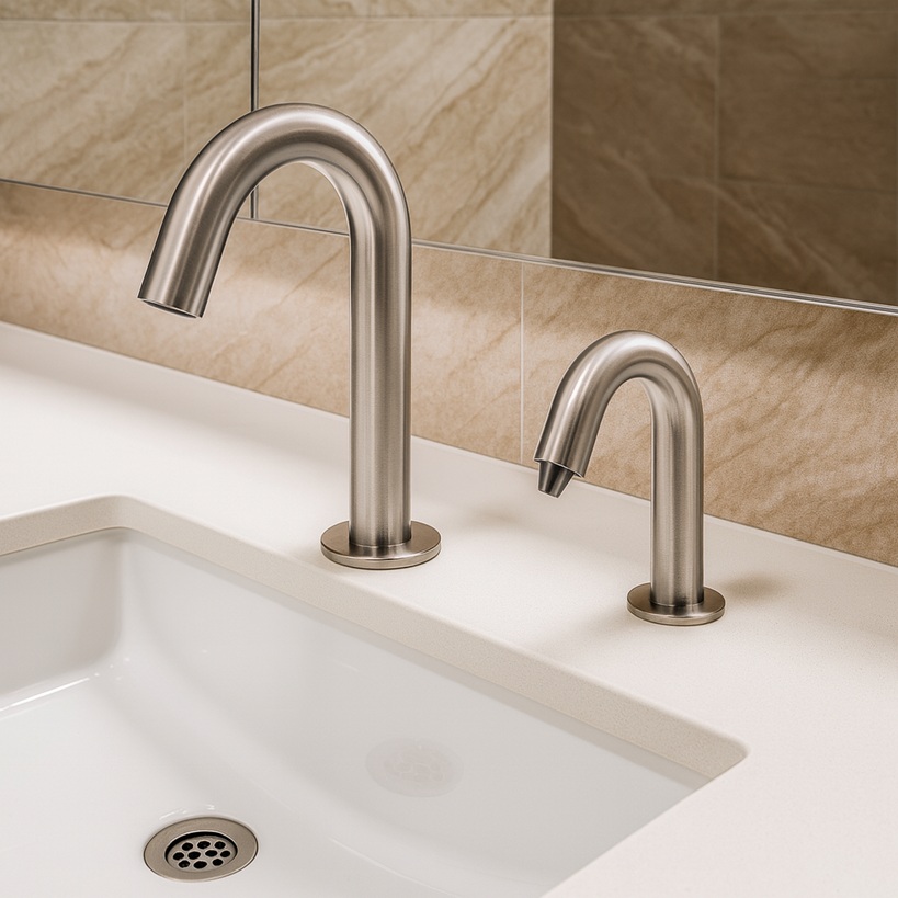 Outpatient clinic corridor with wall-mounted dispensers