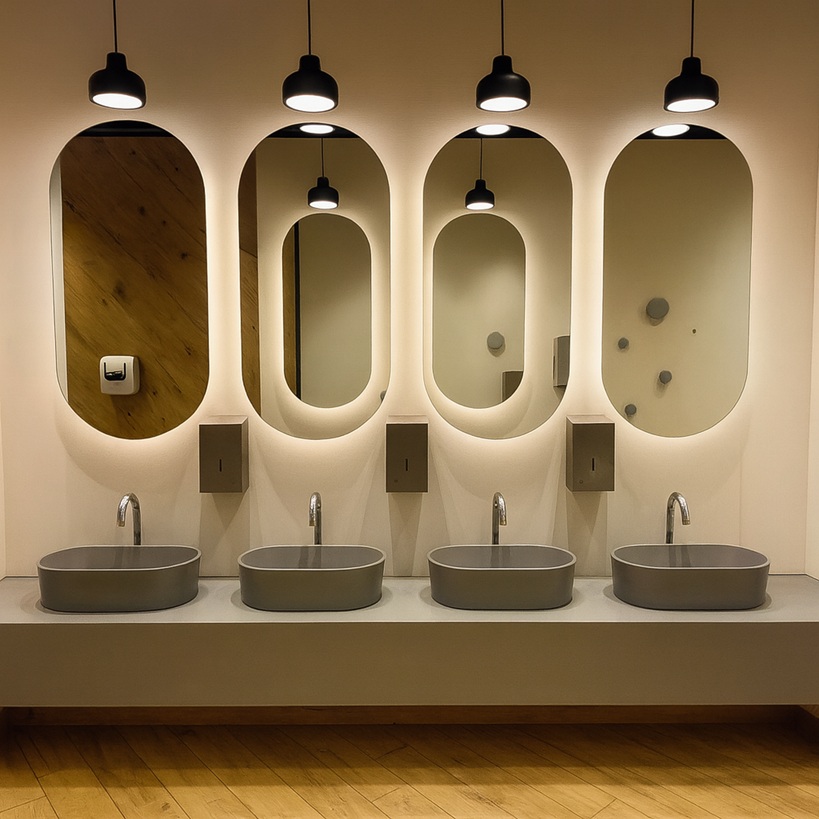 Technician accessing maintenance panel of automatic soap dispenser