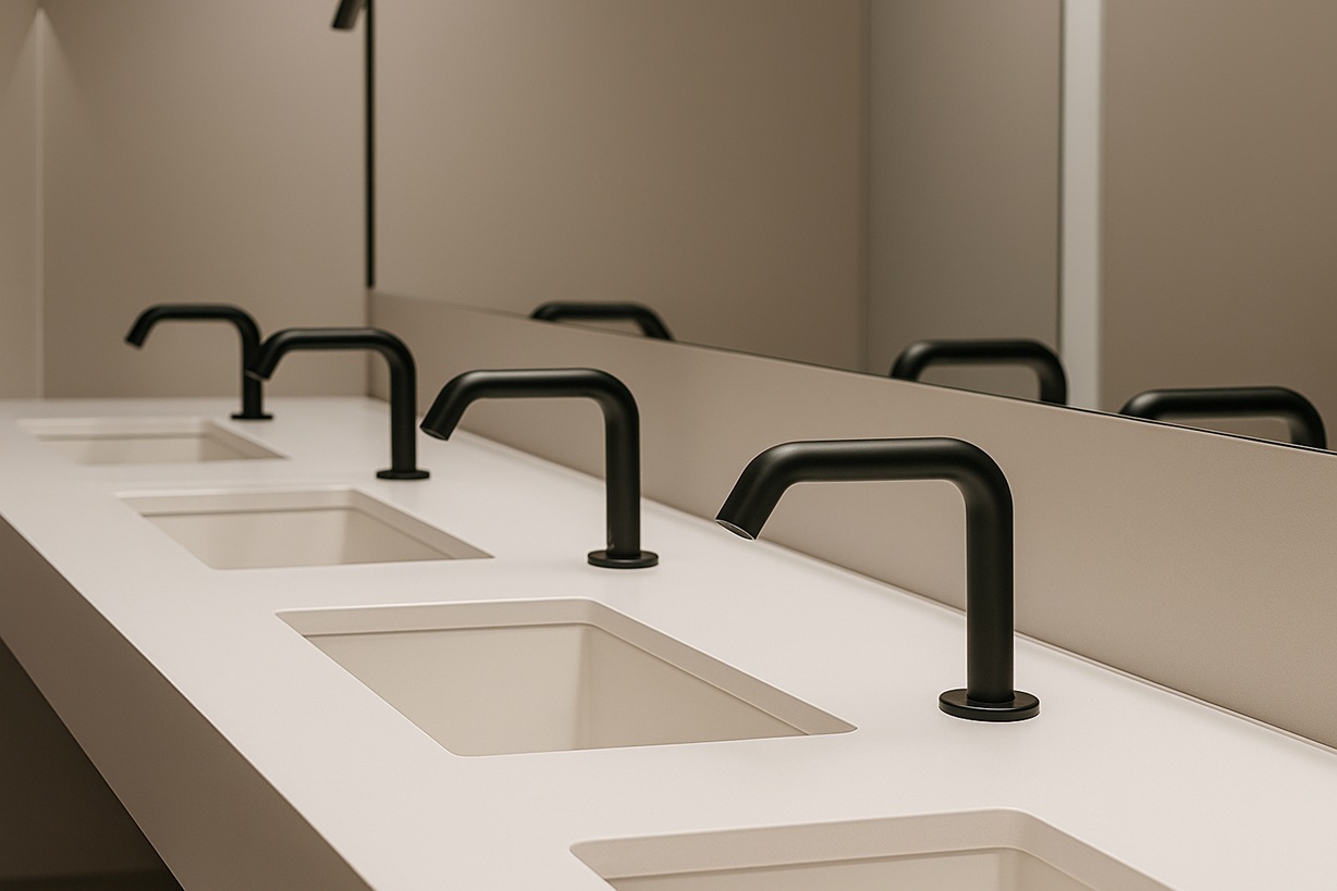 Service technician refilling large-capacity commercial soap dispenser cartridges