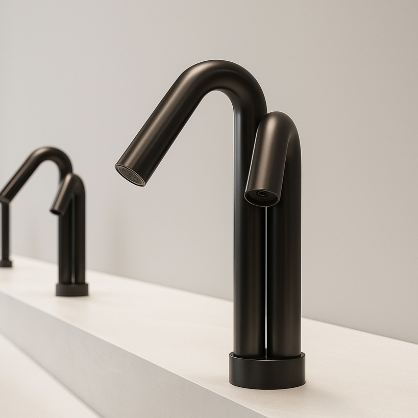 Close view of an automatic soap dispenser delivering soap to the user's hands