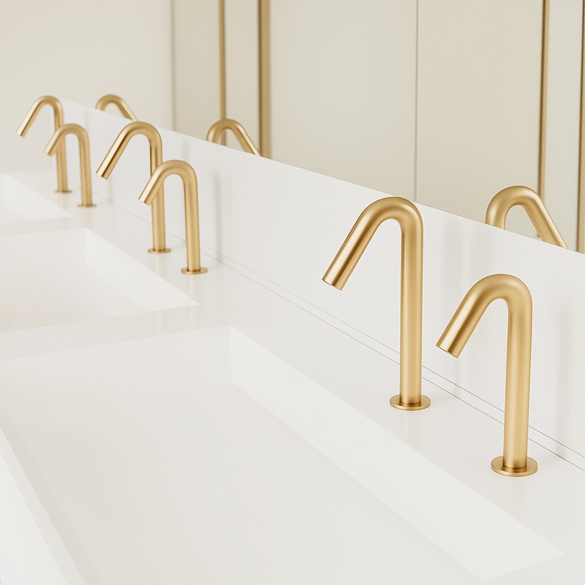 Educational facility washroom with practical, vandal-resistant soap dispensers