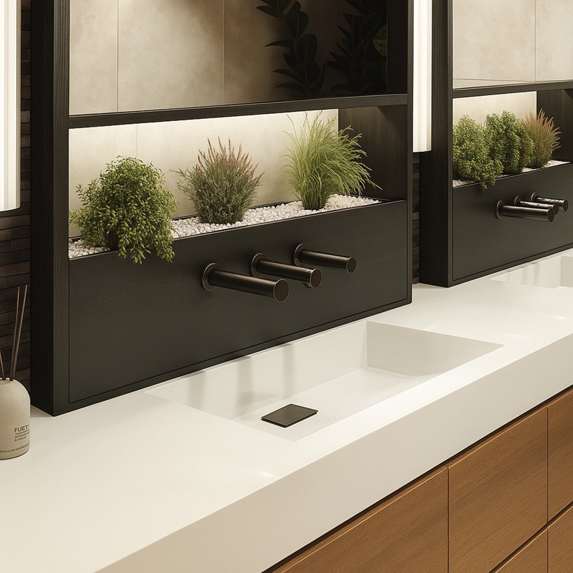 Macro photograph of antimicrobial alloy surface used on fixtures