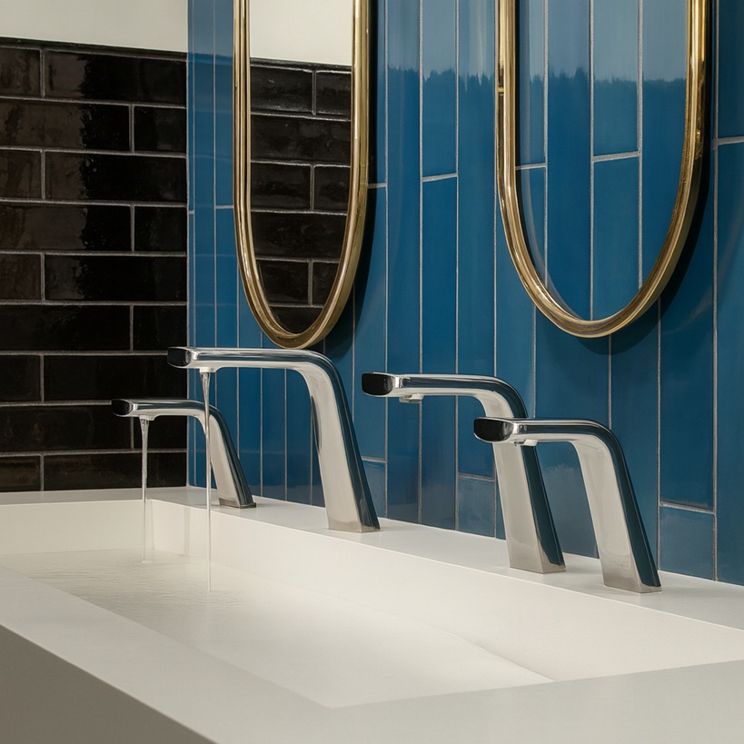 Close-up of impact-resistant sensor window on dispenser