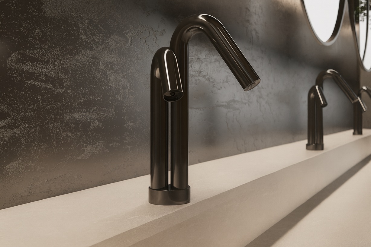 Stacked core restrooms in multi-tenant office building