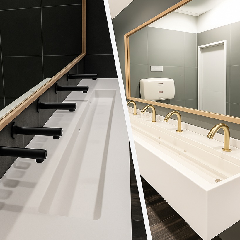 Finish sample board showing various dispenser colors and materials