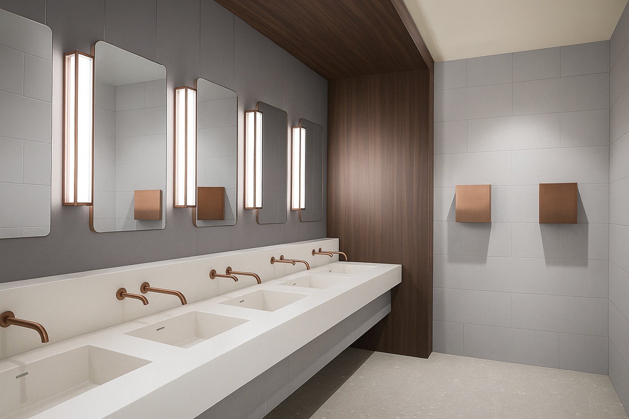 Elevation drawing showing mounted touchless soap dispenser in context