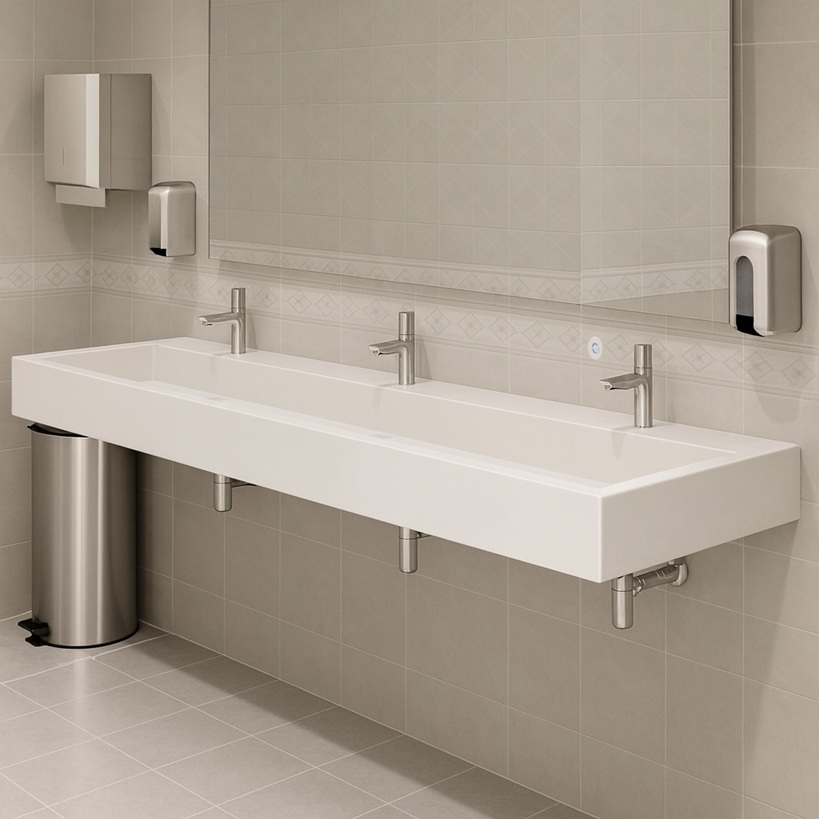 Campus plan highlighting hygiene and restroom nodes