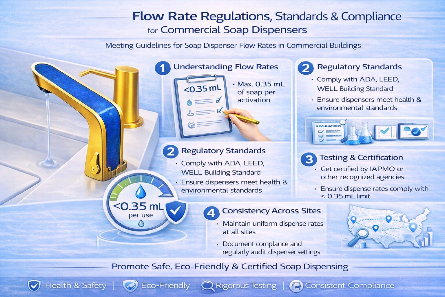 Flow Rate Regulations, Standards & Compliance for Commercial Soap Dispensers