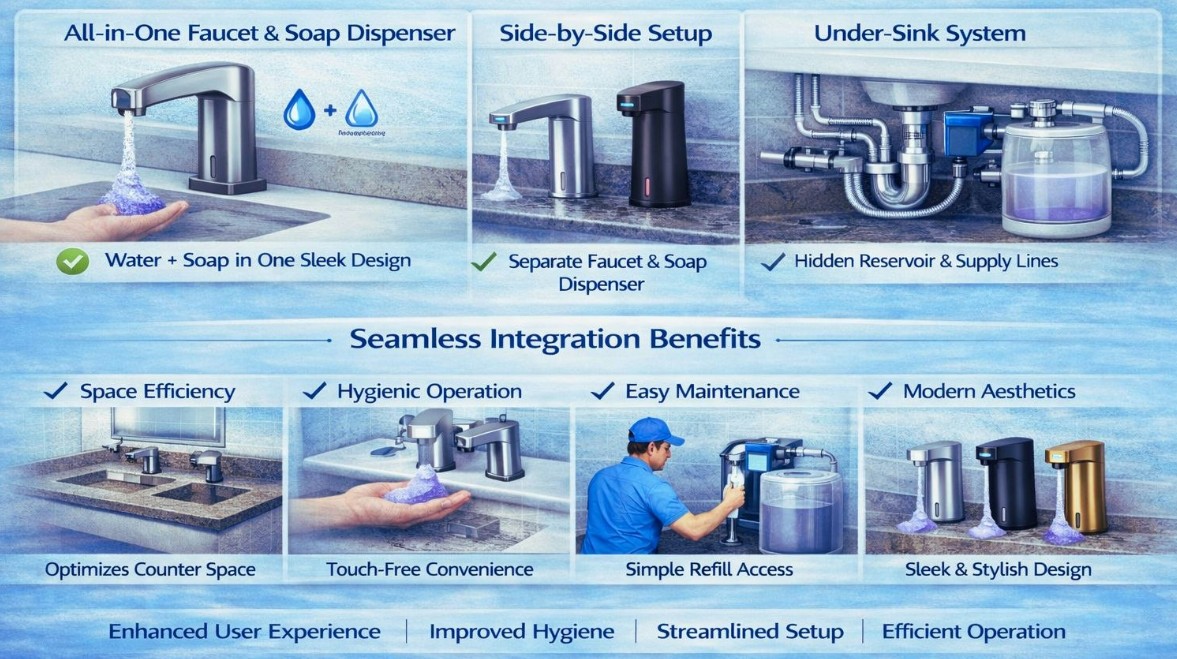 Integration of Automatic Soap Dispensers with Faucets & Sink Systems