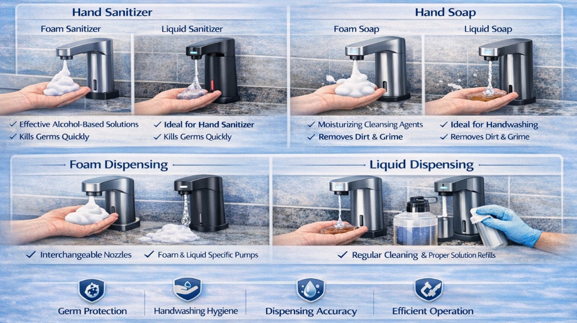 Sanitizer vs Soap: Compatibility and Dispensing Considerations for Foam vs Liquid