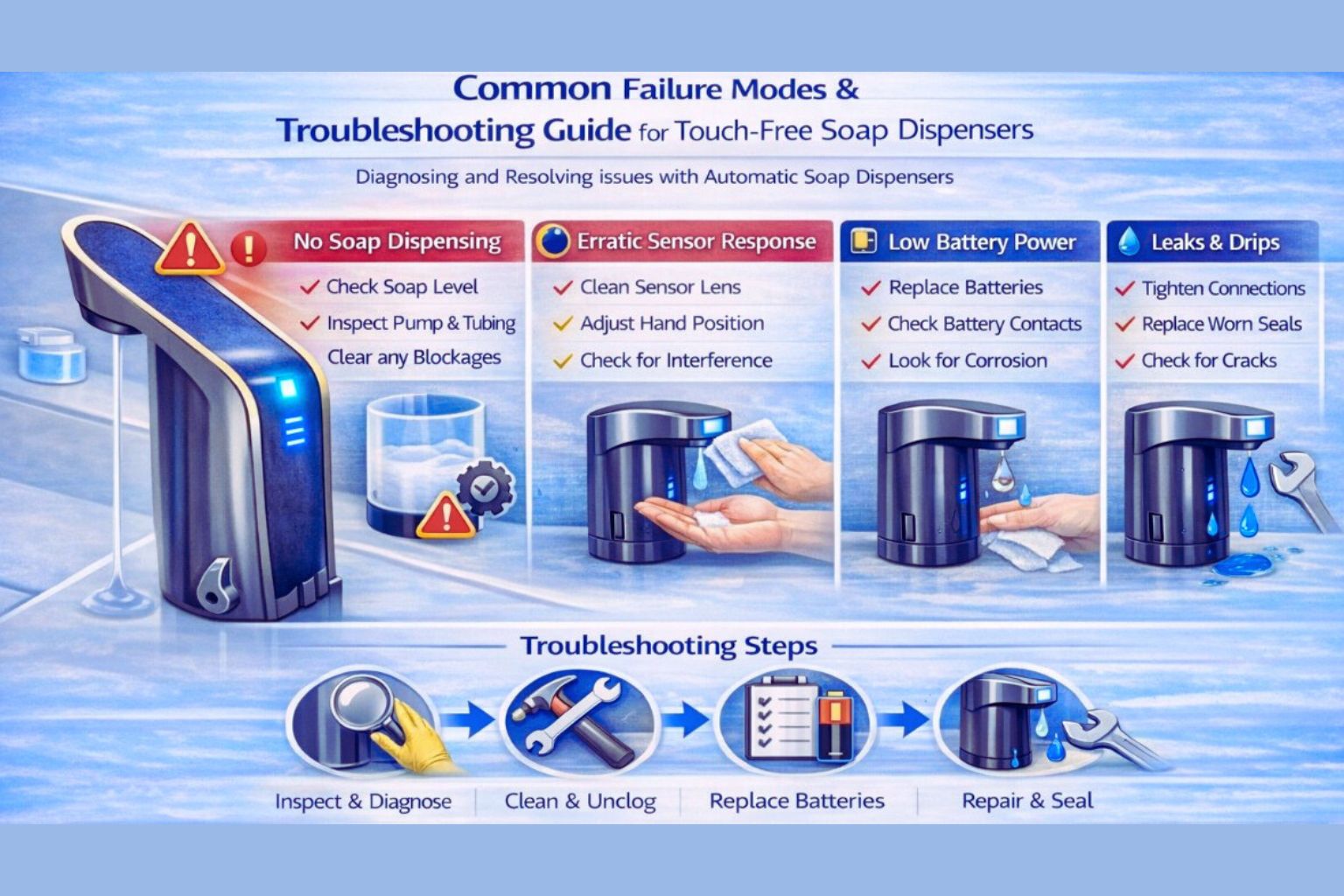 Common Failure Modes & Troubleshooting Guide for Touch-Free Soap Dispensers