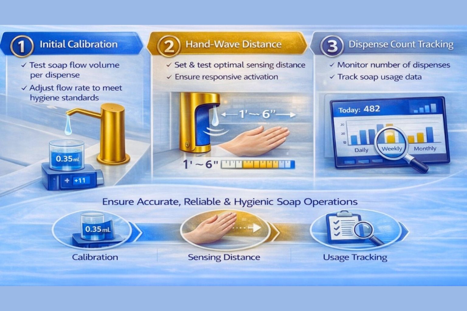Commissioning Checklist: Initial Calibration, Hand-Wave Distance, Dispense Count Tracking