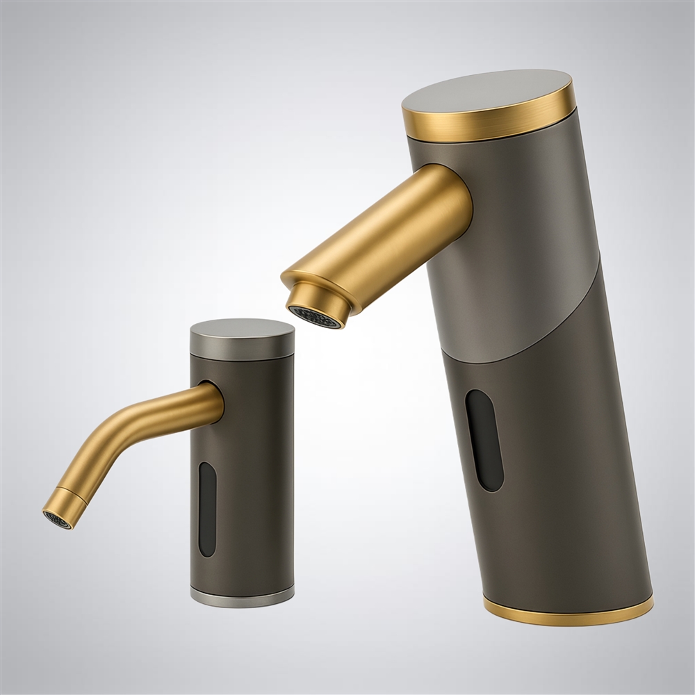 Automatic soap dispenser installed in a modern commercial restroom