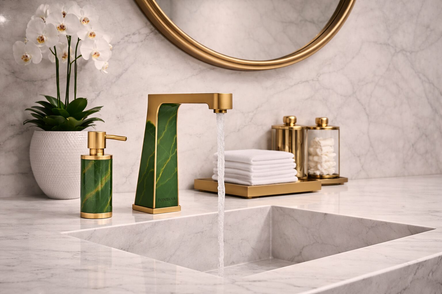 Commercial restroom sink area with multiple handwashing stations and touchless fixtures