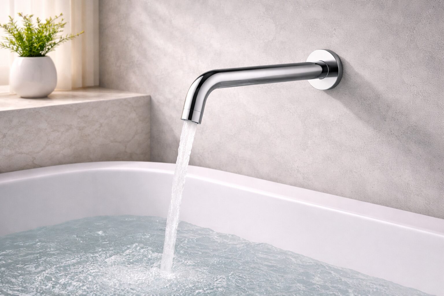 Modern commercial wash station with integrated soap dispenser faucet and basin for high traffic restroom use