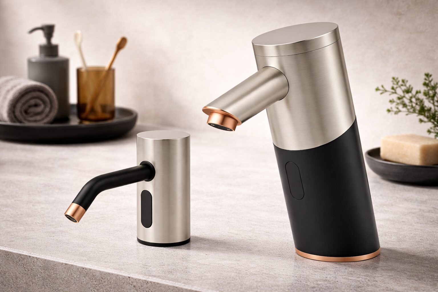 Touchless smart faucet with sensor activation in a modern sink area