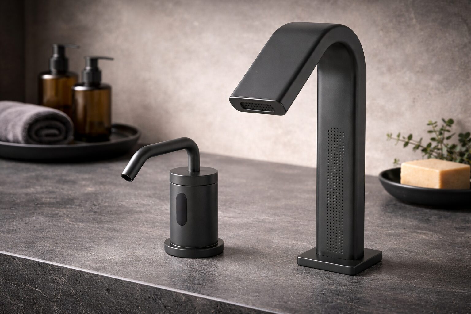 Modern bathroom vanity with sleek smart faucet design