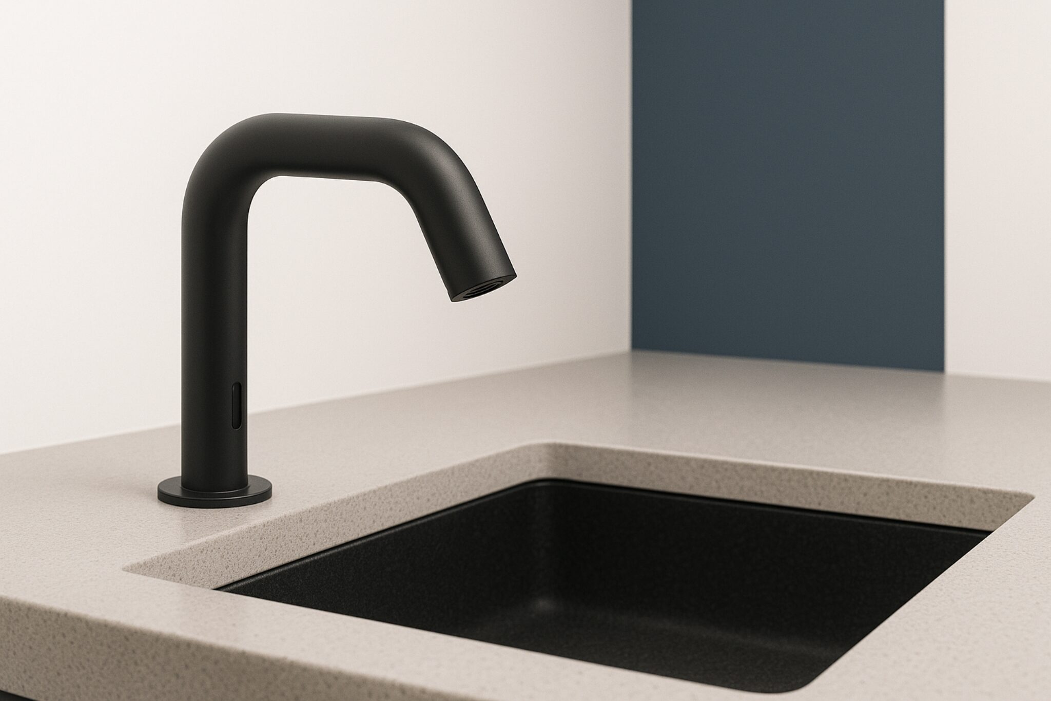 Wall mounted touchless soap dispenser installed in public restroom