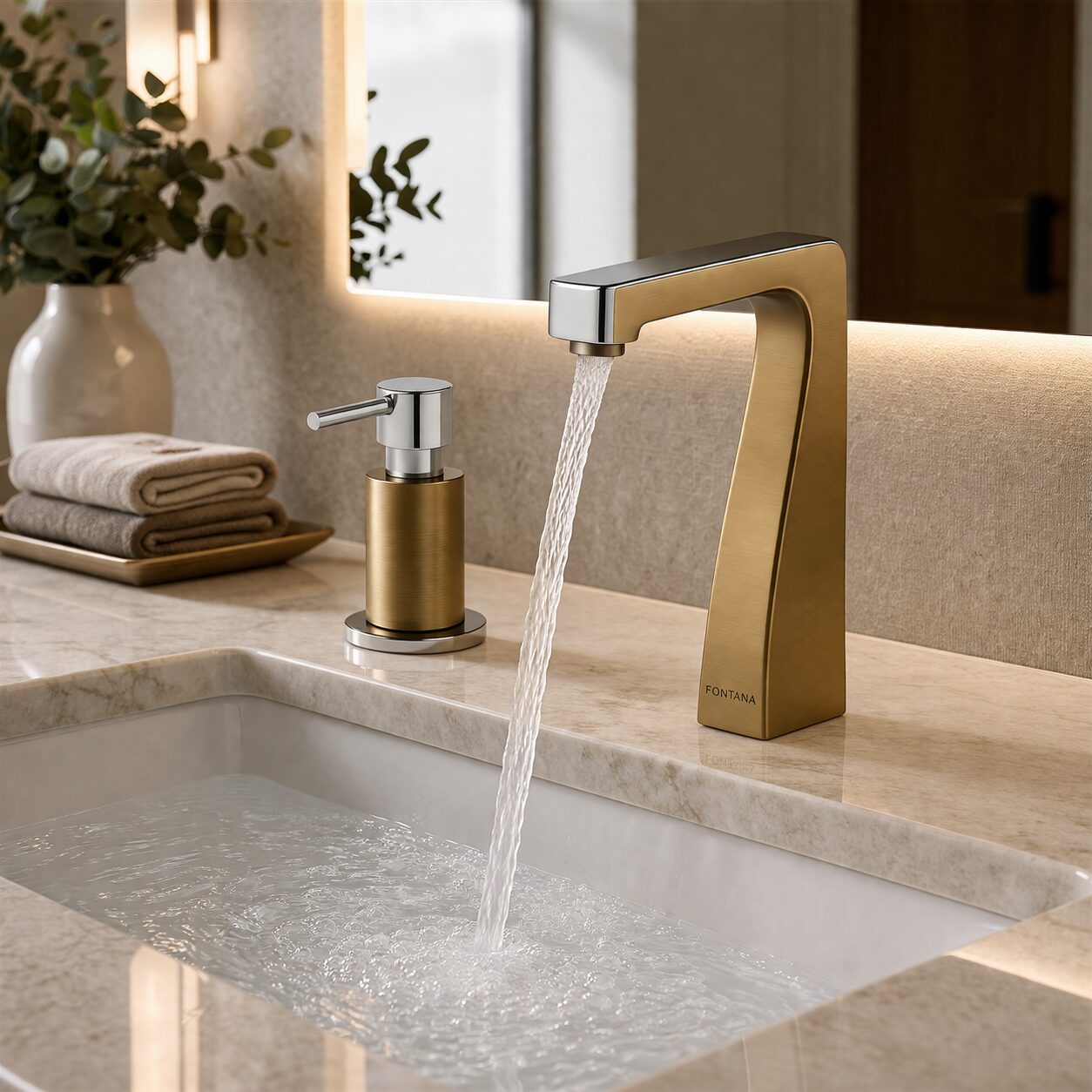 commercial soap dispenser installation near sink