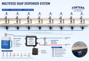 stadium restroom fontana multi feed soap dispensers different sections