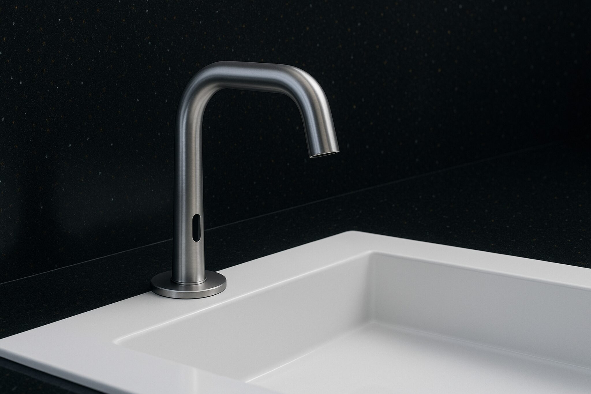 Wall mounted commercial automatic soap dispenser in a public restroom