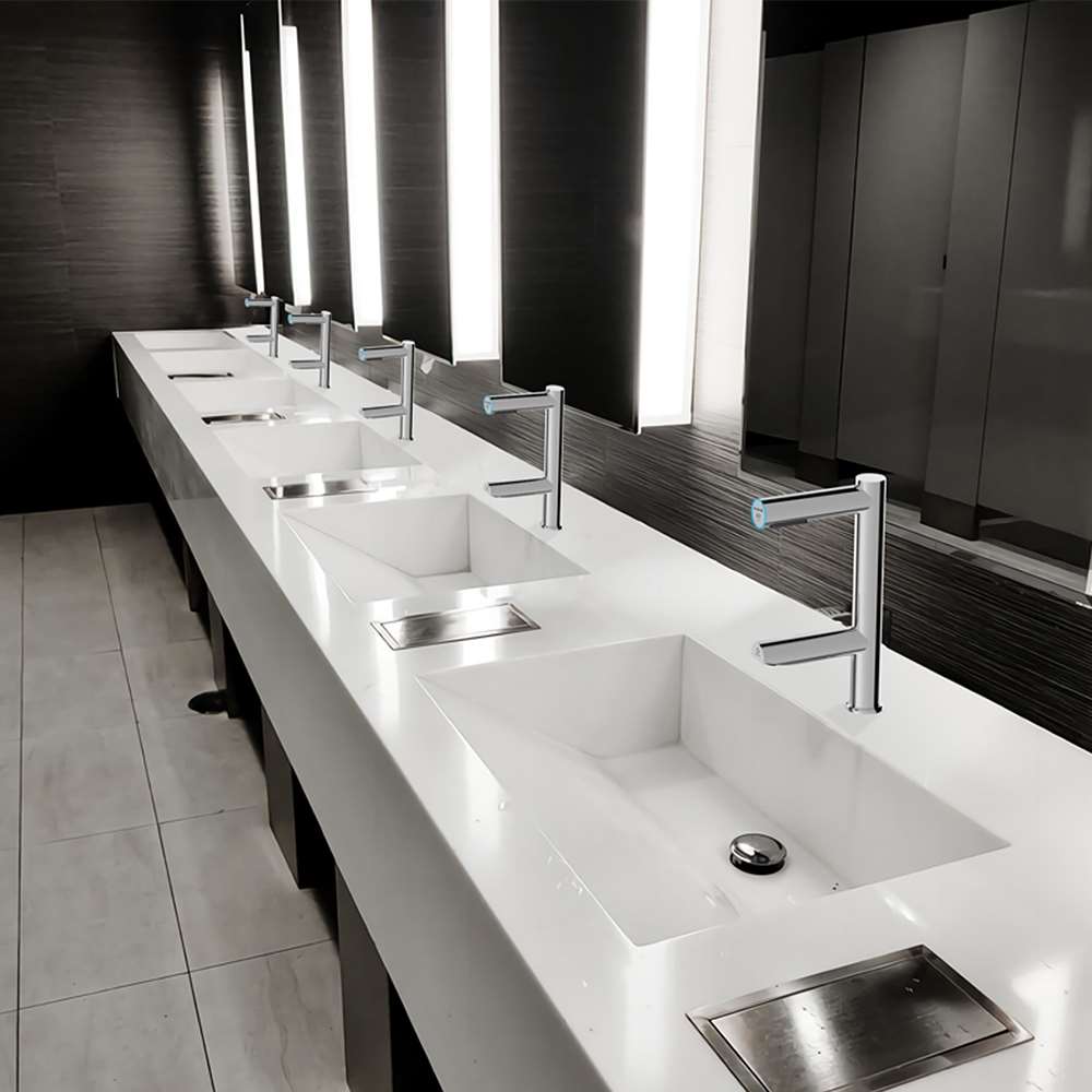 Serviceable electronic restroom fixture infrastructure for a large public venue