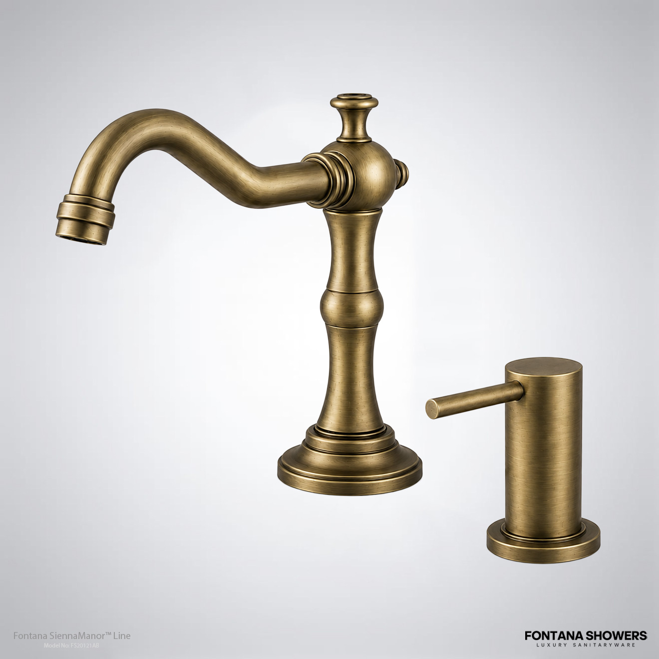 Touch-less soap dispenser installed within a commercial washroom system with sink and mirror